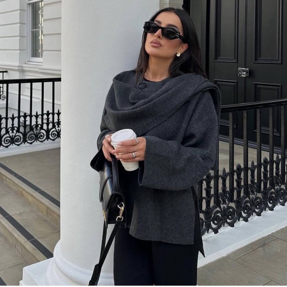 NWT Zara Grey Scarf Jacket | Knit Crop Coat | BLOGGER FAVE | RARE